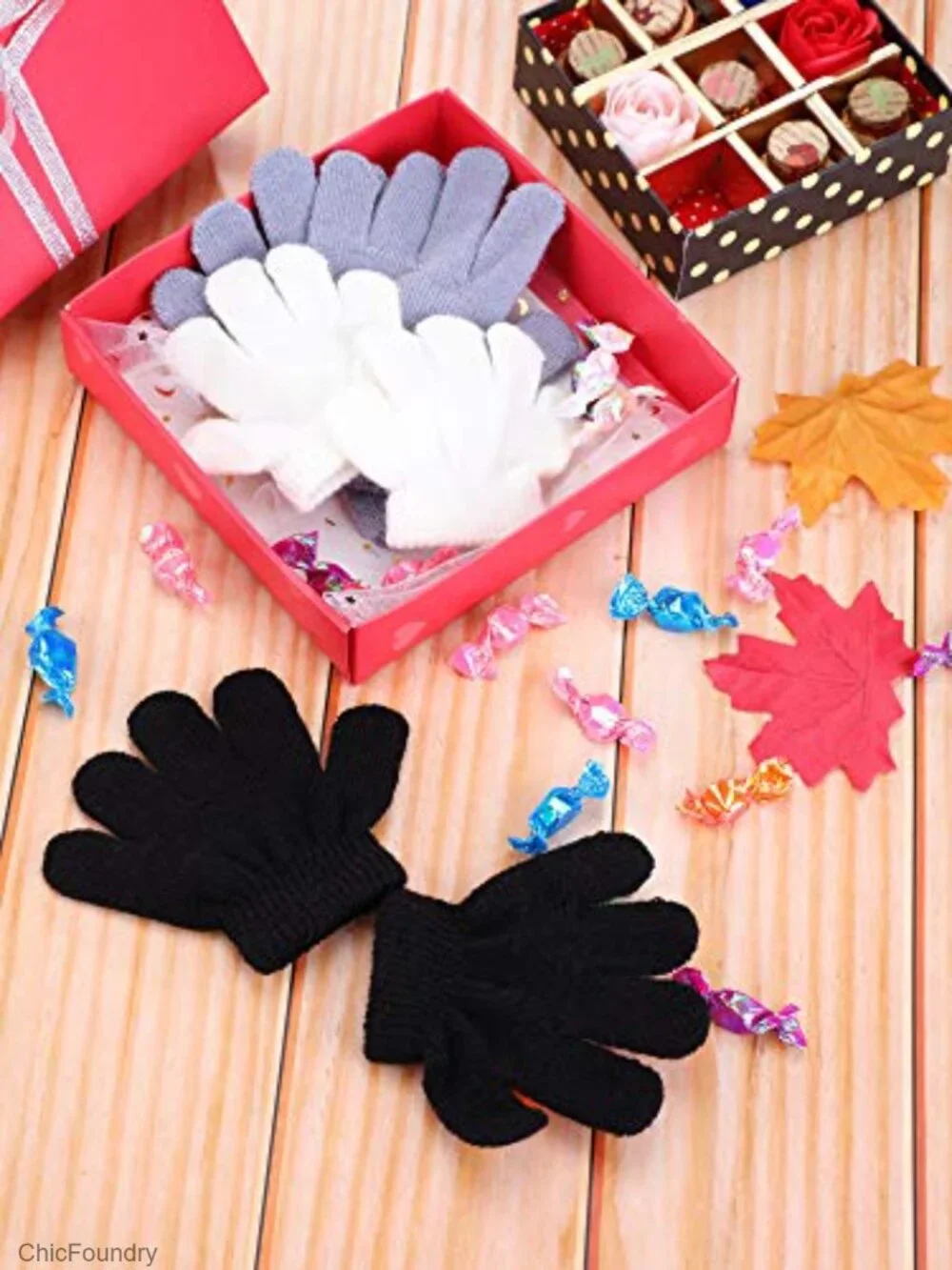 3 Pairs Toddler Winter Knitted Gloves Full Finger Mittens for Boys Girls